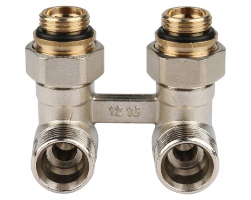 Пара шаровых кранов REHAU RAUTITAN с соед. нип. G 1/2xG 3/4, угловой (никелирован.) (12407371001)