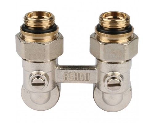 Пара шаровых кранов REHAU RAUTITAN с соед. нип. G 1/2xG 3/4, угловой (никелирован.) (12407371001)