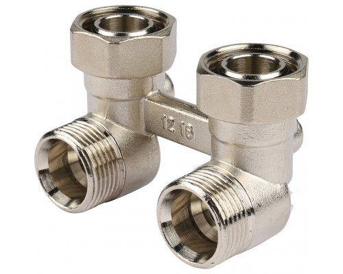 Пара шаровых кранов REHAU RAUTITAN с соед. нип. G 1/2xG 3/4, угловой (никелирован.) (12407371001)