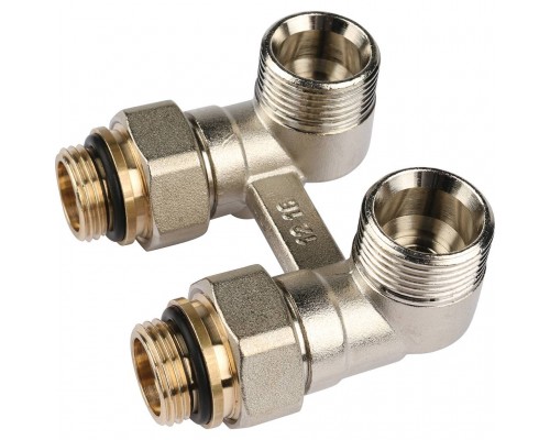Пара шаровых кранов REHAU RAUTITAN с соед. нип. G 1/2xG 3/4, угловой (никелирован.) (12407371001)