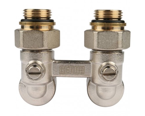 Пара шаровых кранов REHAU RAUTITAN с соед. нип. G 1/2xG 3/4, угловой (никелирован.) (12407371001)