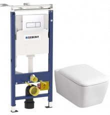 Комплект Унитаз подвесной Geberit iCon Square с микролифтом + Инсталляция Duofix Платтенбау 458.125.11.1 4 в 1 с кнопкой смыва, белая + Шумоизоляция 156.050.00.1