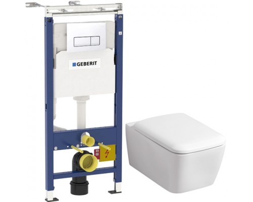 Комплект Унитаз подвесной Geberit iCon Square с микролифтом + Инсталляция Duofix Платтенбау 458.125.11.1 4 в 1 с кнопкой смыва, белая + Шумоизоляция 156.050.00.1