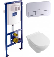 Комплект Унитаз подвесной Villeroy   Boch O.Novo 5660HR01 alpin, безободковый + Кнопка Viconnect 9224 9061 хром + Инсталляция 9224 6100