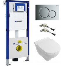 Комплект Унитаз подвесной Villeroy   Boch O.Novo 5660HR01 alpin, безободковый + Крепления Geberit Duofix 111.815.00.1 к стене + Инсталляция UP 320 111.300.00.5 + Кнопка Sigma 01 115.770.21.5 хром + Шумоизоляция 156.050.00.1