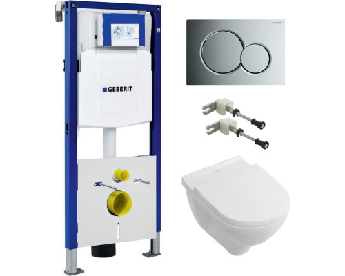 Комплект Унитаз подвесной Villeroy   Boch O.Novo 5660HR01 alpin, безободковый + Крепления Geberit Duofix 111.815.00.1 к стене + Инсталляция UP 320 111.300.00.5 + Кнопка Sigma 01 115.770.21.5 хром + Шумоизоляция 156.050.00.1