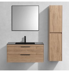 Мебель для ванной комнаты Vincea Chiara 2D 100, 2 ящика, натуральный дуб, с черной раковиной