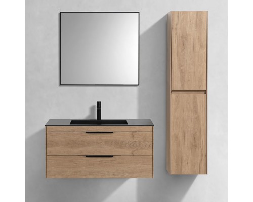 Мебель для ванной комнаты Vincea Chiara 2D 100, 2 ящика, натуральный дуб, с черной раковиной