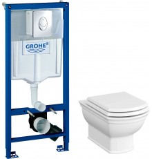 Комплект Унитаз подвесной VitrA Valarte 7805B003-0075 + Крышка 124-003-009 с микролифтом + Инсталляция Grohe Rapid SL 38721001 3 в 1 с кнопкой смыва
