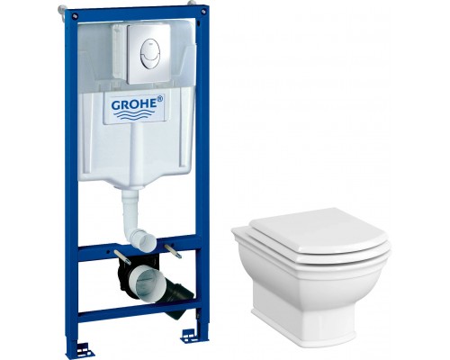 Комплект Унитаз подвесной VitrA Valarte 7805B003-0075 + Крышка 124-003-009 с микролифтом + Инсталляция Grohe Rapid SL 38721001 3 в 1 с кнопкой смыва