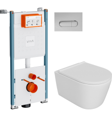 Комплект Унитаз подвесной DIWO Архангельск 0800 + Инсталляция VitrA V-Fix Core 732-5800-01PV + Кнопка Root Round 740-2280 хром