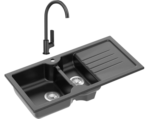 Комплект Мойка кухонная Domaci Сиена 54100-110 черная матовая + Смеситель STWORKI HWX5015-P01BK