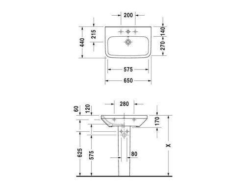 Duravit DuraStyle Раковина 65х44 см, 3 отв., цвет: белый. 2319650030