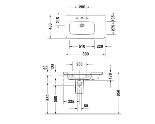 Duravit DuraStyle Раковина 80х48 см, без отв., Sx, с переливом, цвет: белый. 2325800060
