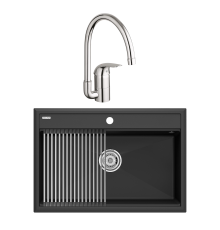 Комплект Мойка Paulmark Stepia + Step PM117551-AN+R375-BS антрацит + Смеситель Grohe Euroeco