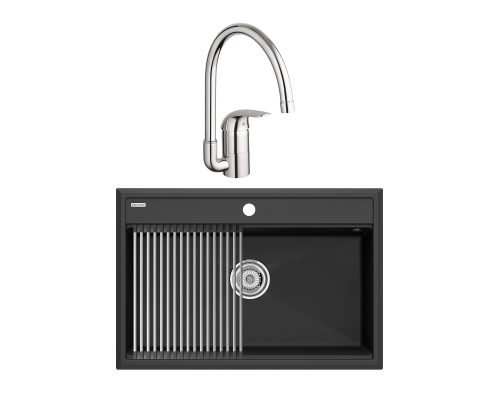 Комплект Мойка Paulmark Stepia + Step PM117551-AN+R375-BS антрацит + Смеситель Grohe Euroeco