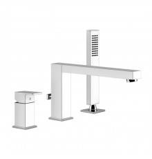 Gessi Rettangolo Смеситель для ванны на 3 отверстия, с переключателем, изливом 195мм и ручным душем, цвет: хром. 20037#031