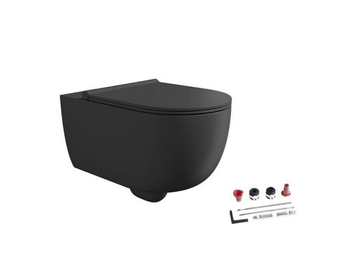 Alice Unica Унитаз 55х35см., подвесной, безободковый, с сиденьем и крышкой с микролифтом, с набором для крепления, цвет: чёрный матовый. 32240108SET