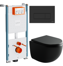 Комплект Унитаз подвесной Ceramicanova UP Rimless CN4007MB + Инсталляция VitrA V-Fix Core 732-5800-01PV + Кнопка Root Square 740-2311 черная матовая