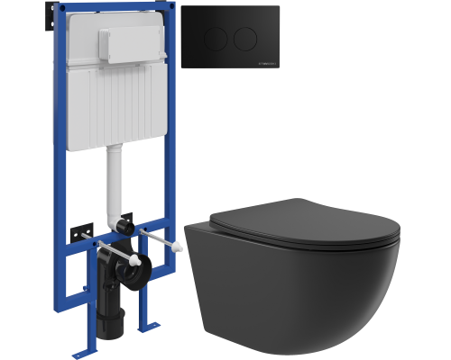 Комплект Унитаз подвесной Aqueduto Ovo OVO0140 безободковый, с микролифтом, черный матовый + Инсталляция STWORKI + Кнопка Хельсинки 500471 черная матовая Комплект Унитаз подвесной Aqueduto Ovo OVO0140 безободковый, с микролифтом, черный матовый + Инсталляция STWORKI + Кнопка Хельсинки 500471 черная матовая
