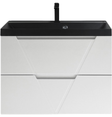 Тумба с раковиной BelBagno Vittoria 80 подвесная, bianco lucido, черная матовая раковина