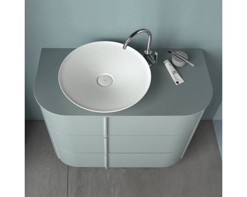 Burgbad Lavo 2.0 Тумба с раковиной 101х49х73см., с отверстием для раковины слева, 3 ящика, с сифоном, ручки хром, подвесная, цвет: Eisblau Softmatt. SFZZ101/L G0226 F5046,  MWGU050 C0037