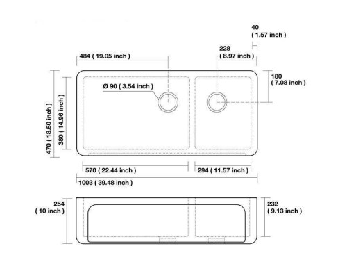 Kerasan Hannah Oxfordshire Раковина 100x47x25.4 см, без отв., кухонная, цвет: белый. 543001