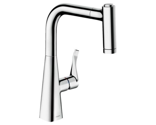 Hansgrohe Metris Смеситель для кухни на 1 отв, поворотный и выдвижной излив 2jet, цвет: хром. 14834000 Hansgrohe Metris Смеситель для кухни на 1 отв, поворотный и выдвижной излив 2jet, цвет: хром. 14834000
