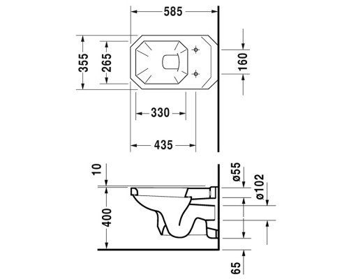Duravit 1930 Унитаз 35.5х58х40см., подвесной, горизонтальный выпуск, с креплением, цвет: белый. 0182090000