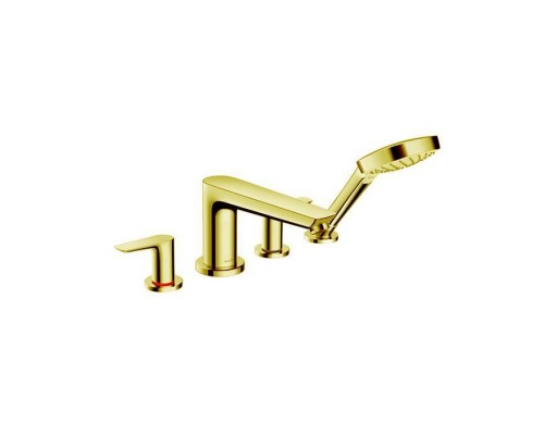 Hansgrohe Talis E Смеситель на борт ванны, на 4 отв, с ручным душем, излив 196мм, цвет: золото. 71748990 Hansgrohe Talis E Смеситель на борт ванны, на 4 отв, с ручным душем, излив 196мм, цвет: золото. 71748990