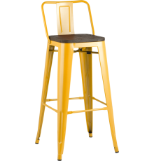 Барный стул Stool Group Tolix Wood со спинкой желтый глянцевый, темное дерево