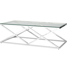 Журнальный столик Stool Group Инсигния 120x60 см, прозрачное стекло, опора серебро