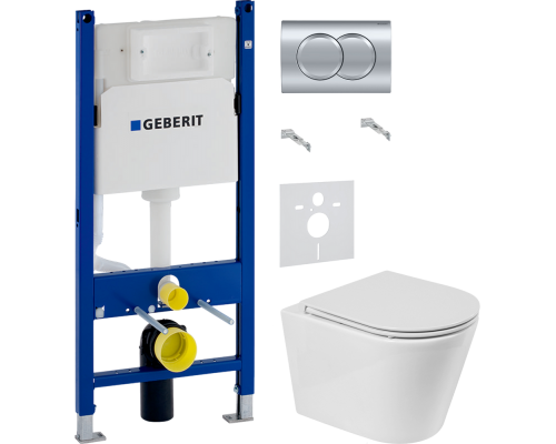Комплект Унитаз подвесной BelBagno Flay-r + Крышка BB870SC с микролифтом + Инсталляция Geberit Duofix Delta 458.149.21.1 с кнопкой смыва, хром + Шумоизоляция