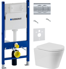 Комплект Унитаз подвесной BelBagno Flay-r + Крышка Marino BB105SC с микролифтом, петли хром + Инсталляция Geberit Duofix Delta 458.149.21.1 с кнопкой смыва, хром + Шумоизоляция
