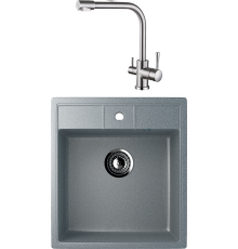 Комплект Мойка кухонная Ulgran U-406 -309 темно-серая + Смеситель Kaiser Merkur 26044-5 серебро