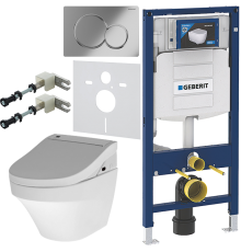 Комплект Унитаз подвесной AM.PM Inspire FlashClean C501700WH + Крышка Admire CCC7851WH с функцией биде, петли хром + Инсталляция Geberit Duofix UP 320 111.300.00.5 + Кнопка Sigma 01 115.770.21.5 хром + Крепления 111.815.00.1 к стене + Шумоизоляция 156.050