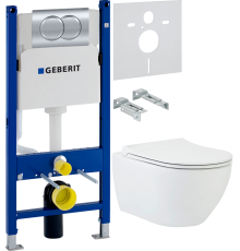 Комплект Унитаз подвесной beWash Bogen 88303601 с сиденьем микролифт, с функцией биде белый + Инсталляция Geberit Duofix Delta 458.149.21.1 с кнопкой смыва, хром + Шумоизоляция 156.050.00.1