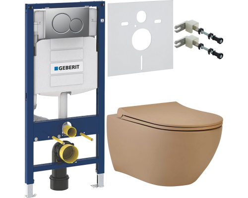 Комплект Унитаз подвесной beWash Bogen 88303273 с сиденьем микролифт латте + Крепления Geberit Duofix 111.815.00.1 к стене + Шумоизоляция 156.050.00.1 + Инсталляция UP 320 111.300.00.5 + Кнопка Sigma 01 115.770.JQ.5 лакированная, матовый хром