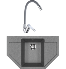 Комплект Мойка кухонная Ulgran U-609 -309 темно-серая + Смеситель РМС SL137GY 016F хром, серый, с гибким изливом