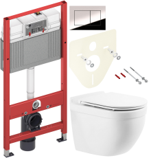 Комплект Унитаз подвесной BelBagno Senso -R BB017CHR + Крышка BB870SC с микролифтом + Инсталляция TECE Now 9400412 4 в 1 с кнопкой смыва