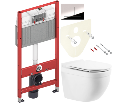 Комплект Унитаз подвесной BelBagno Senso -R BB017CHR + Крышка BB870SC с микролифтом + Инсталляция TECE Now 9400412 4 в 1 с кнопкой смыва