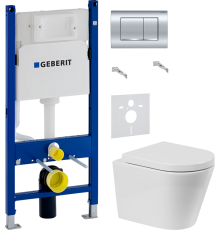 Комплект Унитаз подвесной BelBagno Flay-r + Крышка Marino BB105SC с микролифтом, петли хром + Инсталляция Geberit Duofix Delta 458.163.21.1 с кнопкой смыва, хром + Шумоизоляция