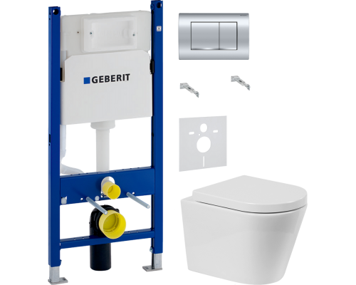 Комплект Унитаз подвесной BelBagno Flay-r + Крышка Marino BB105SC с микролифтом, петли хром + Инсталляция Geberit Duofix Delta 458.163.21.1 с кнопкой смыва, хром + Шумоизоляция