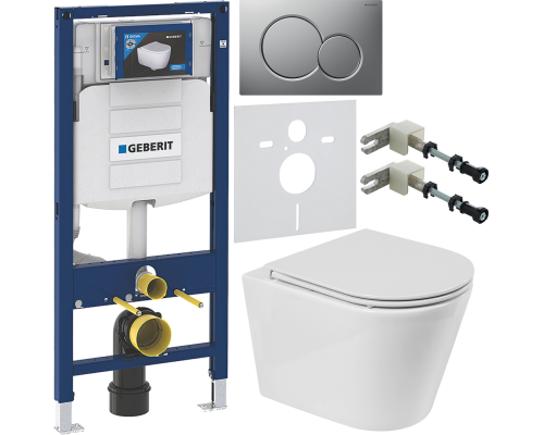 Комплект Унитаз подвесной BelBagno Flay-r + Крышка BB870SC с микролифтом + Инсталляция Geberit Duofix UP 320 111.300.00.5 + Кнопка Sigma 01 115.770.JQ.5 лакированная, матовый хром + Крепления 111.815.00.1 к стене + Шумоизоляция