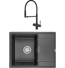 Комплект Мойка кухонная Paulmark Flugen 50-650 PM216550-BL черный + Смеситель Steel Hammer SH 2003 BLACK черный, с гибким изливом