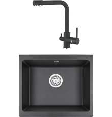 Комплект Мойка кухонная Granula 5551, черный + Смеситель Ledeme L4055B-3 черный