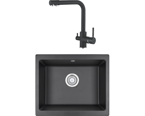 Комплект Мойка кухонная Granula 5551, черный + Смеситель Ledeme L4055B-3 черный