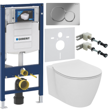 Комплект Унитаз подвесной Ideal Standard Connect AquaBlade E047901 + Крышка E772401 с микролифтом + Инсталляция Geberit Duofix UP 320 111.300.00.5 + Кнопка Sigma 01 115.770.21.5 хром + Крепления 111.815.00.1 к стене + Шумоизоляция 156.050.00.1