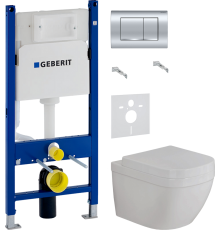 Комплект Унитаз подвесной Grohe Euro Ceramic 3932800H + Крышка 39330001 с микролифтом + Инсталляция Geberit Duofix Delta 458.163.21.1 с кнопкой смыва, хром + Шумоизоляция 156.050.00.1