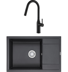 Комплект Мойка кухонная Granula 7805, черный + Смеситель Gappo G4398-46 с выдвижным изливом, черный